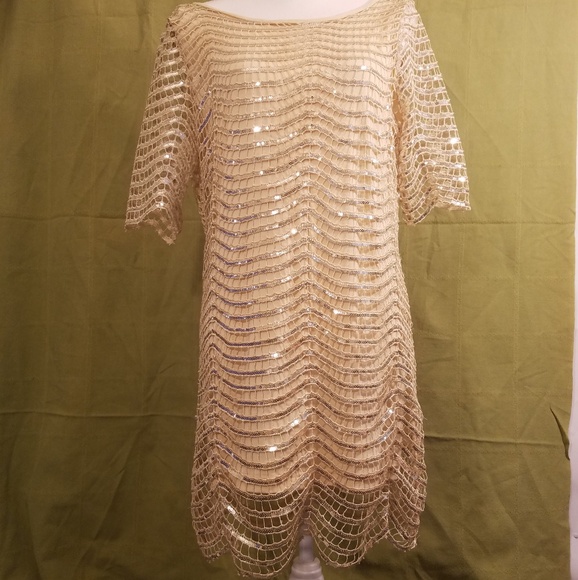 Vintage Y2K Gold Sequin Sparkle Dress size M - Picture 2 of 3